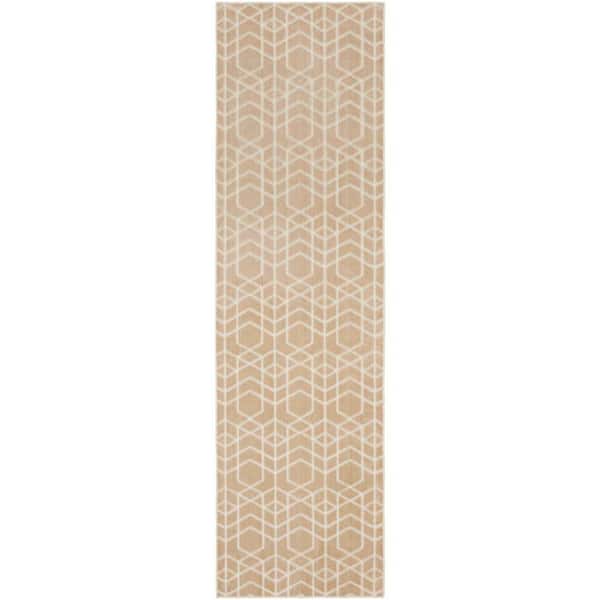 Washable Charm Beige Ivory 2 ft. x 10 ft. Geometric Contemporary Runner Area Rug