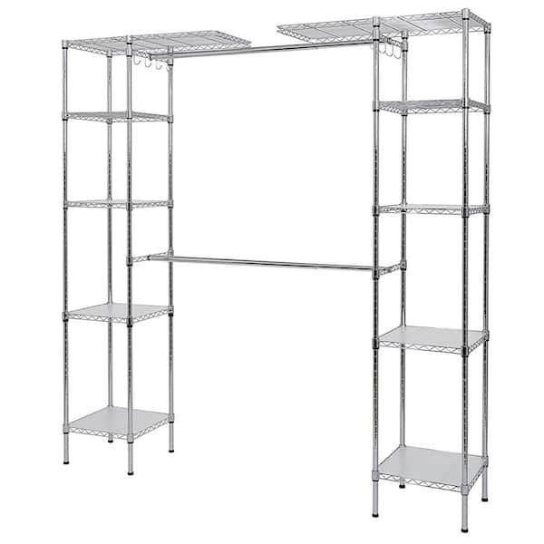 Muscle Rack Chrome Wire 10-Shelves 2-Hanger Bars Steel Closet System Organizer (14 in. D x 55 in. W x 72 in. H)