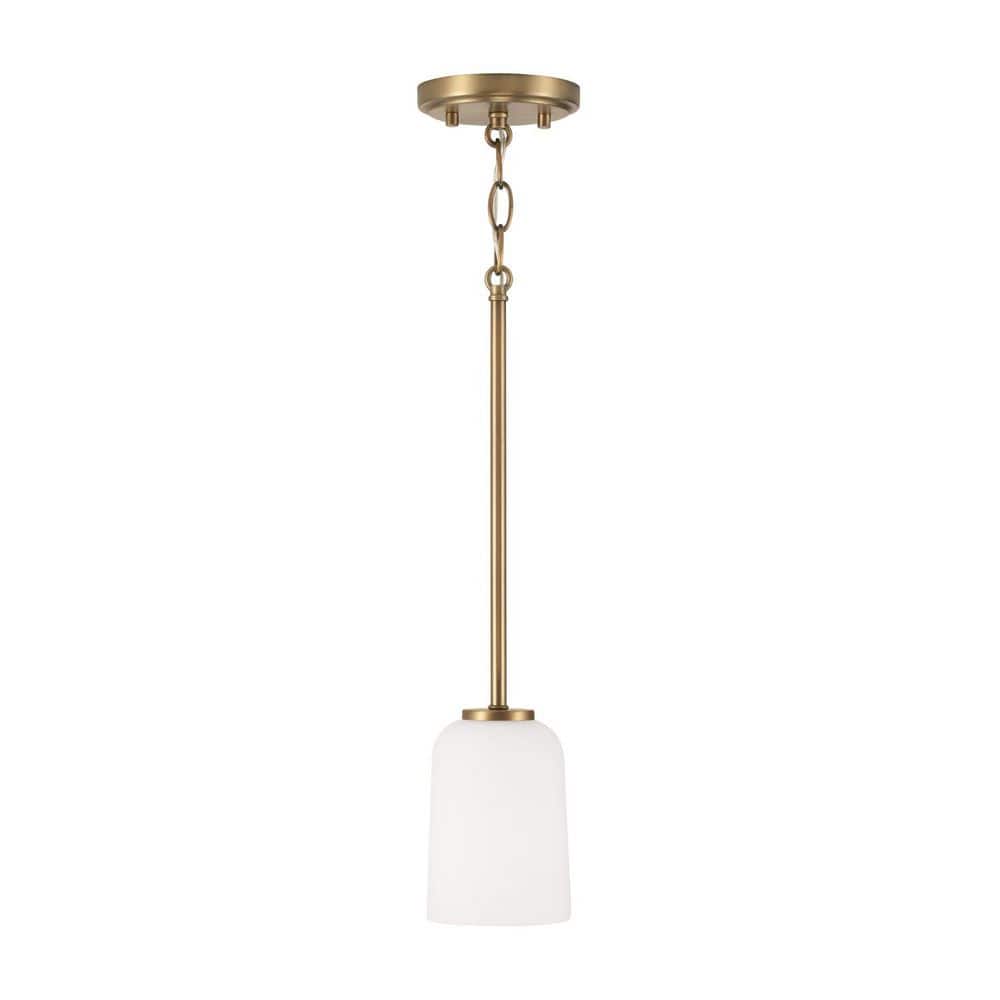 Aged Brass Mini Pendant with Soft White Glass Shade