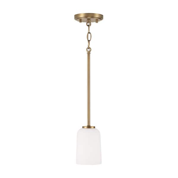 Lawson 5 in. W x 6 in. H 1-Light Pendant in Aged Brass with Soft White Glass