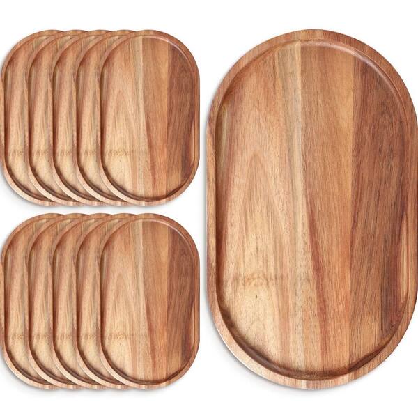 Oval Mango Wood Serving Tray 10-Pack 12 in. x 7 in. Charcuterie Cheese Appetizer Platter for Party Decor