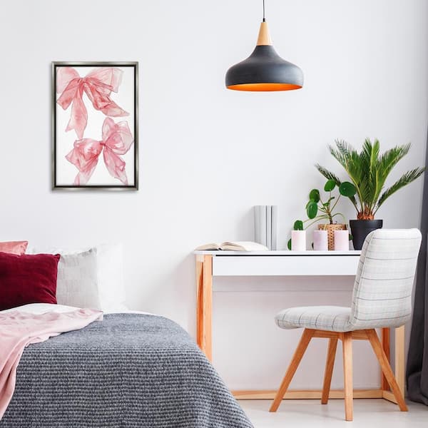 Sheer Pastel Pink Bows by LSR Design Studio Gray Floater Frame Abstract Graphic Art Print 25 in. x 17 in.