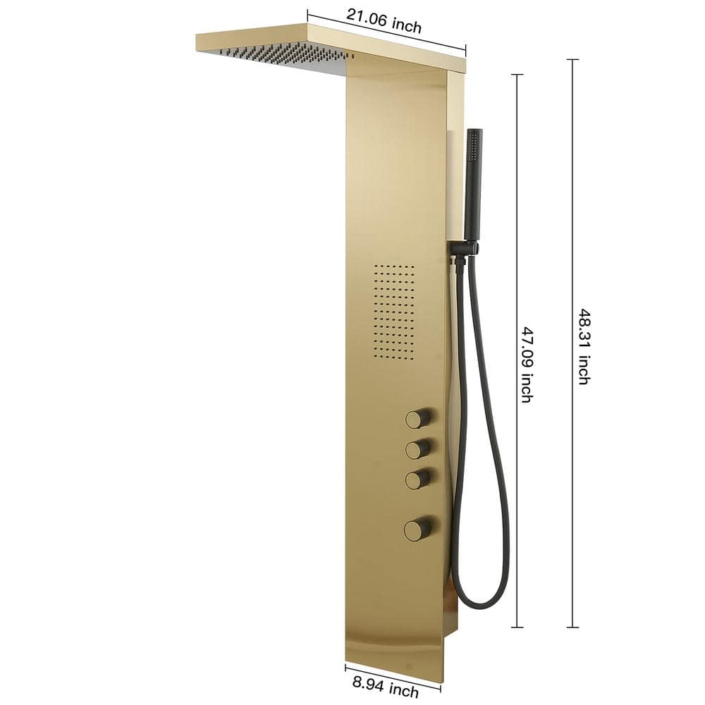 Brushed Gold Stainless Steel Rainfall Shower Panel System