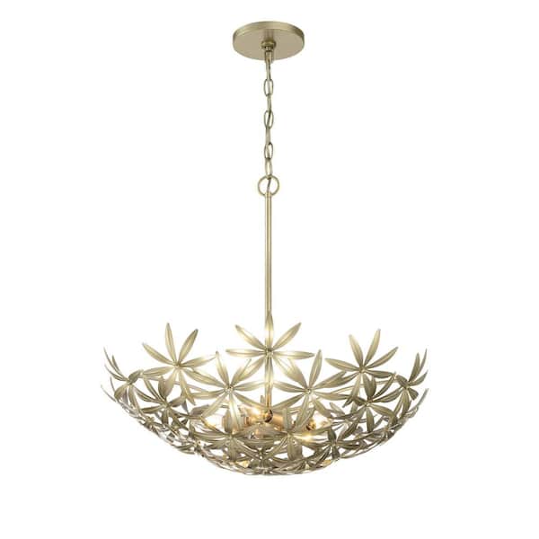 Minka Lavery Flower Child 60-Watt 4-Light Ambry Gold Bowl Pendant Light with Metal Shade and No Bulbs Included