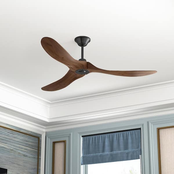 60 in. Indoor/Outdoor Brown 3-Solid Wood Blades Propeller Ceiling Fan with Remote Control, 6-Speed Adjustable