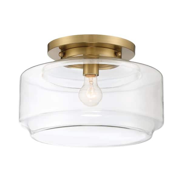 CRAFTMADE Peri 14 in. 1 Light Satin Brass Finish Transitional Flush Mount with Clear Glass and No Bulbs Included