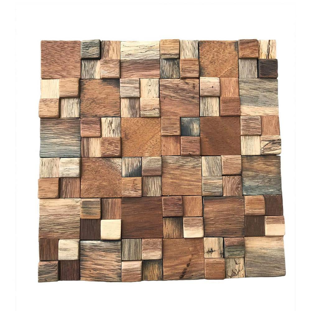 Natural Finish Reclaimed Wood Mosaic Wall Tile, 11-Pack