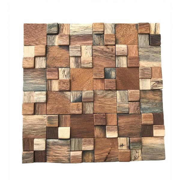 Ekena Millwork 11-7/8 in. x 11-7/8 in. x 1/2 in. Belmont Boat Wood Mosaic Wall Tile Natural (11-Pack)