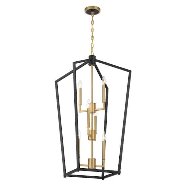Minka Lavery Colwick 60-Watt 6-Light Coal Black and Signature Brass Candlestick Pendant Light without Shade, No Bulbs Included