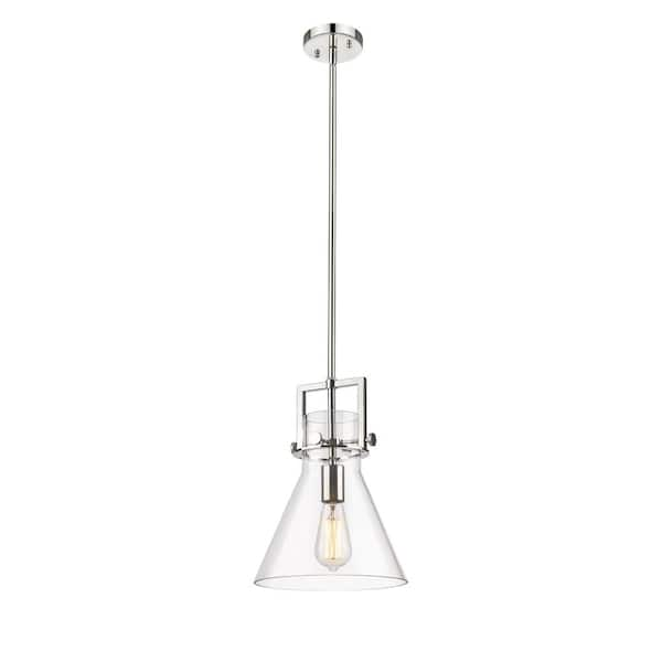 Newton Cone 100-Watt 1 Light Polished Nickel Shaded Pendant Light with Seeded glass Seeded Glass Shade