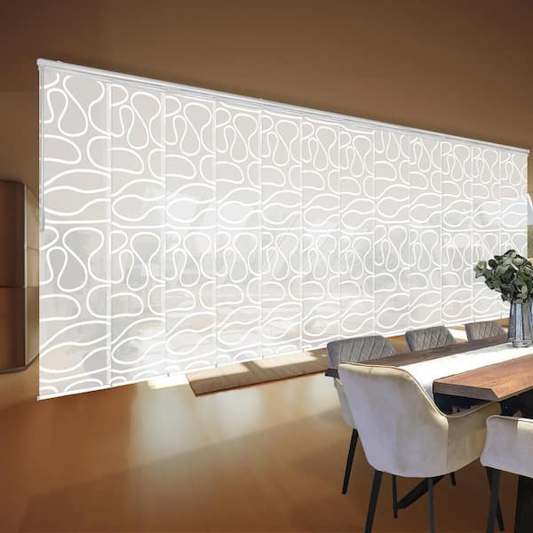 EMOH Swirl 140 in. - 260 in. W x 116 in. L Adjustable 12-Panel White Double Rail Panel Track with 23.5 in. Slates