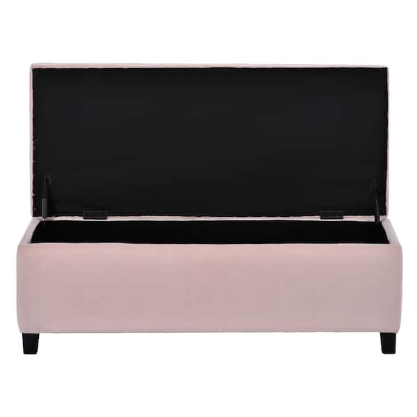 GODEER Pink Upholstered Flip Top Storage Bench with Button