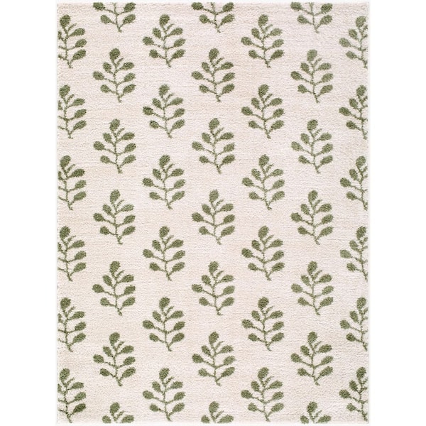 ELLE Decor Rivoli 7 ft. x 10 ft. Green/Cream Floral Machine Washable Area Rug