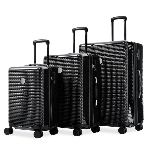 Merax High Gloss 3-Piece Black Expandable PC and ABS Hardshell Spinner Luggage Set with 3-Digit TSA Lock, Telescopic Handle