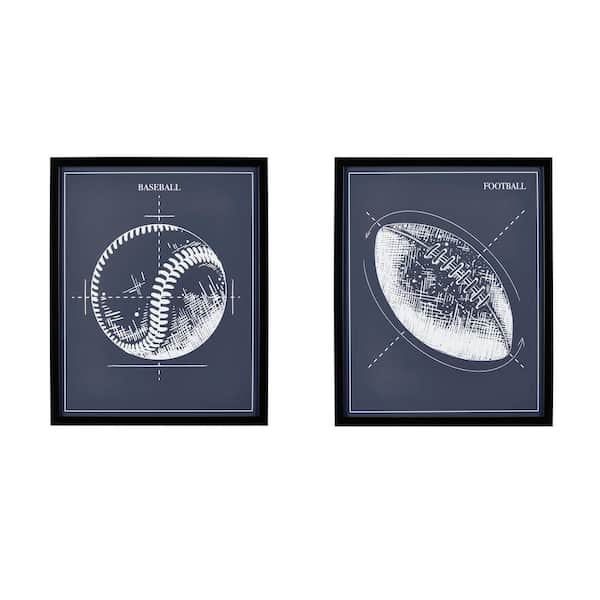 StyleWell Black Framed Blue Football and Baseball Wall Art 21 in. H x 17 in. W (Set of 2)