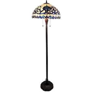 Rexi 61 in. 2-Light Indoor Blue and White Tiffany Floor Lamp with Light Kit