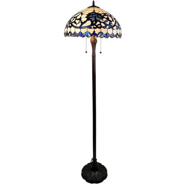 Warehouse of Tiffany Rexi 61 in. 2-Light Indoor Blue and White Tiffany Floor Lamp with Light Kit