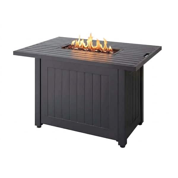 Rosewood 28 in. W x 25 in. H 40,000 BTU Black Steel Propane Fire Pit Table with Lava Rocks and Cover
