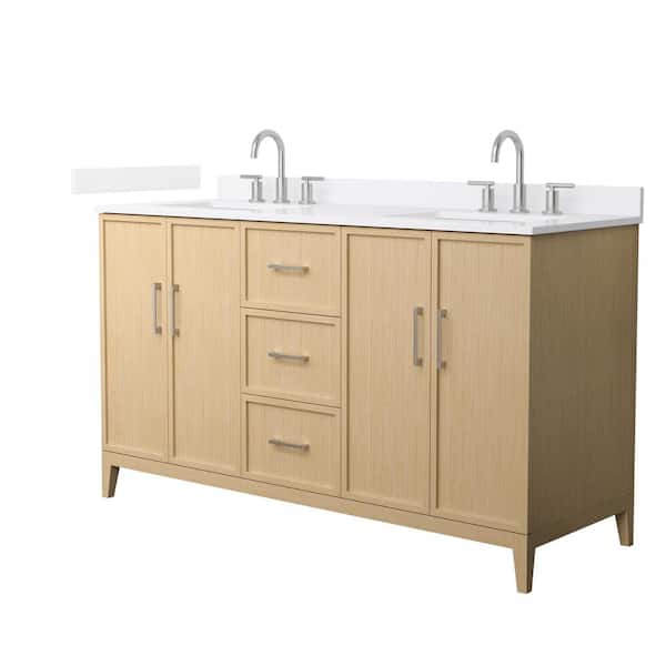 Wyndham Collection Elan 60 in. W x 22 in. D x 35 in. H Double Bath Vanity in White Oak with White Quartz Top
