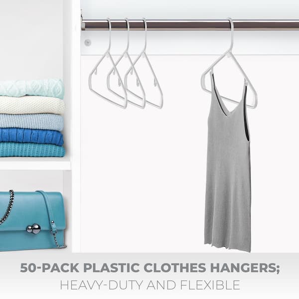 SONGMICS 50 Pack Coat Hangers, Heavy-Duty Plastic Hangers with Non-Slip Design, Space-Saving Clothes Hangers
