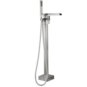 Single-Handle Claw Foot Tub Faucet Freestanding Floor Mount Roman Tub Faucet with Hand Shower in. Brushed Nickel