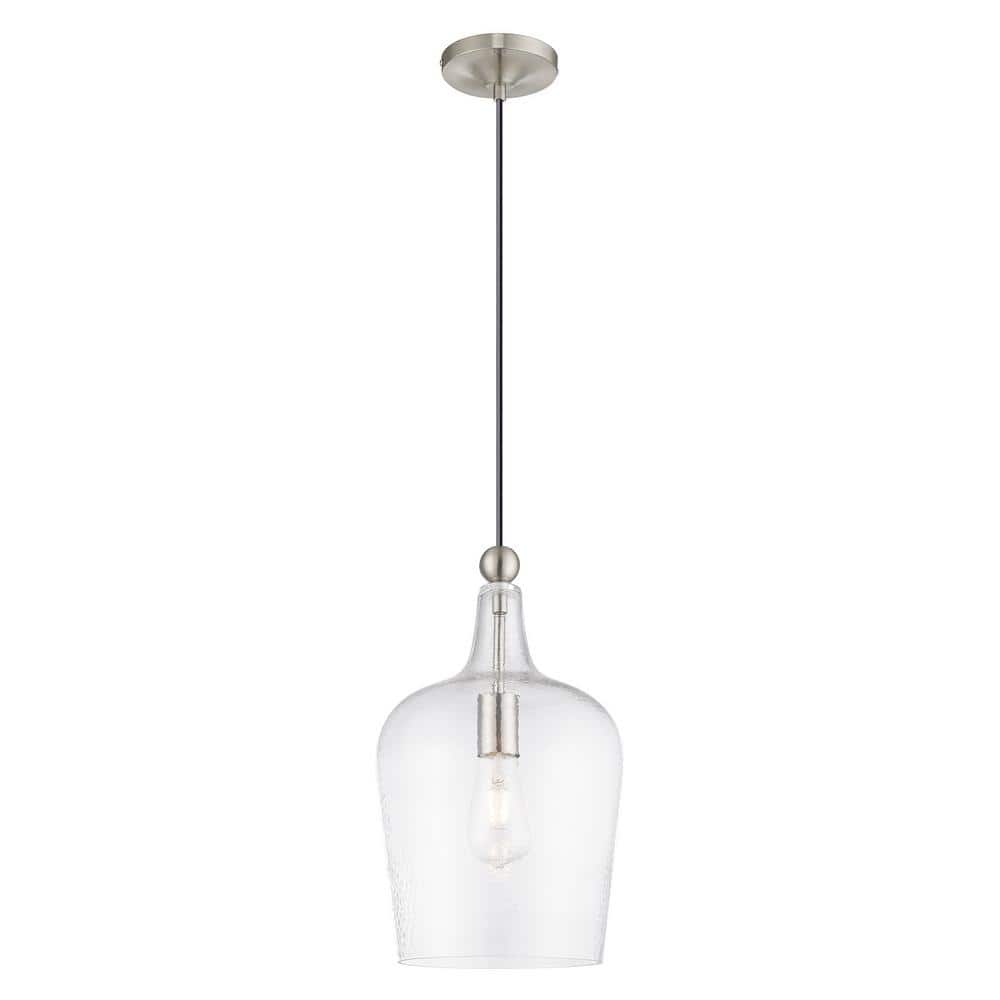 Elegant Carafe-Shaped Clear Glass Mini Pendant with Brushed Nickel Finish