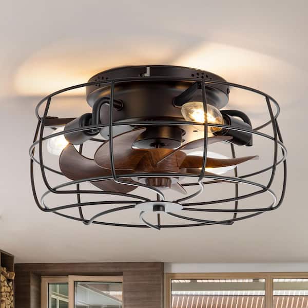 Breezary Sampson 12.5 in. Indoor 3-Light Black Low Profile Small Enclosed Ceiling Fan with Metal Light Kit and Remote Included