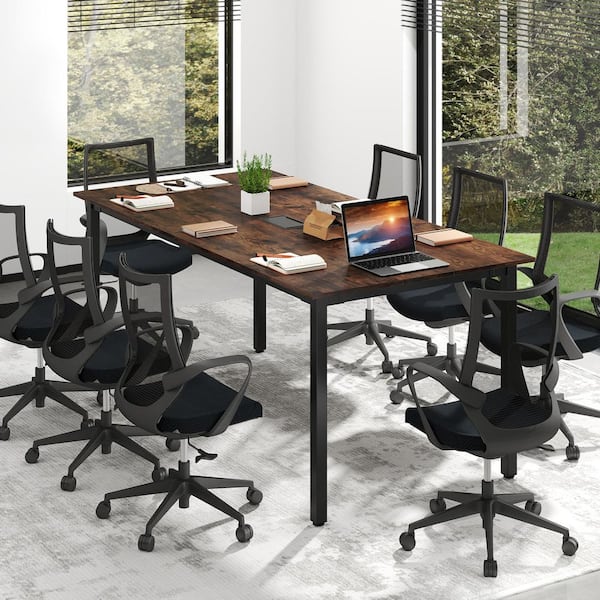 Gymax Brown 71 in. Large Office Table Meeting Desk w/ Cable