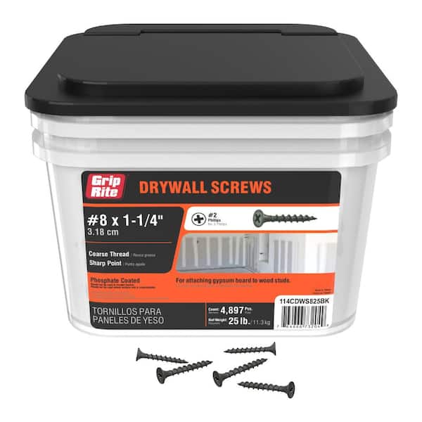 Grip-Rite #8 x 1-1/4 in. #2 Phillips Bugle Head Coarse Thread Sharp Point Drywall Screws 25 lb. bucket