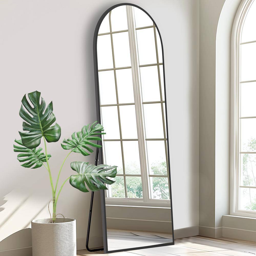 24 in. W x 65 in. H Arch Mirror Black Wood Framed Mirror Full Length Mirror Floor Mirror