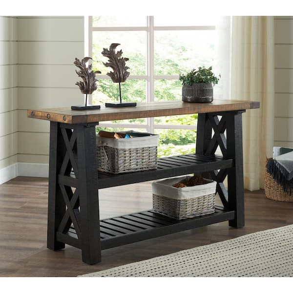 Martin Svensson Home Bolton 55" Black Stain and Natural Solid Wood Console Table