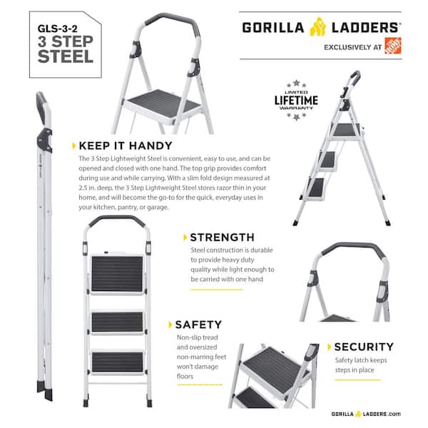 Folding Stool Step Ladder Anti Slip Mini Stepladder FOLDABLE Handy 3 Tread Small 