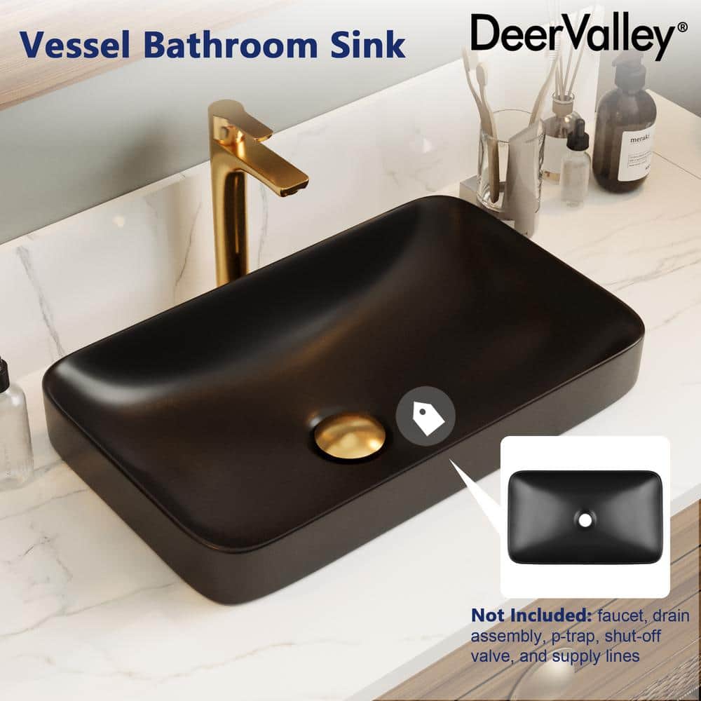 Ally Black Ceramic Above-Counter Rectangular Vessel Sink