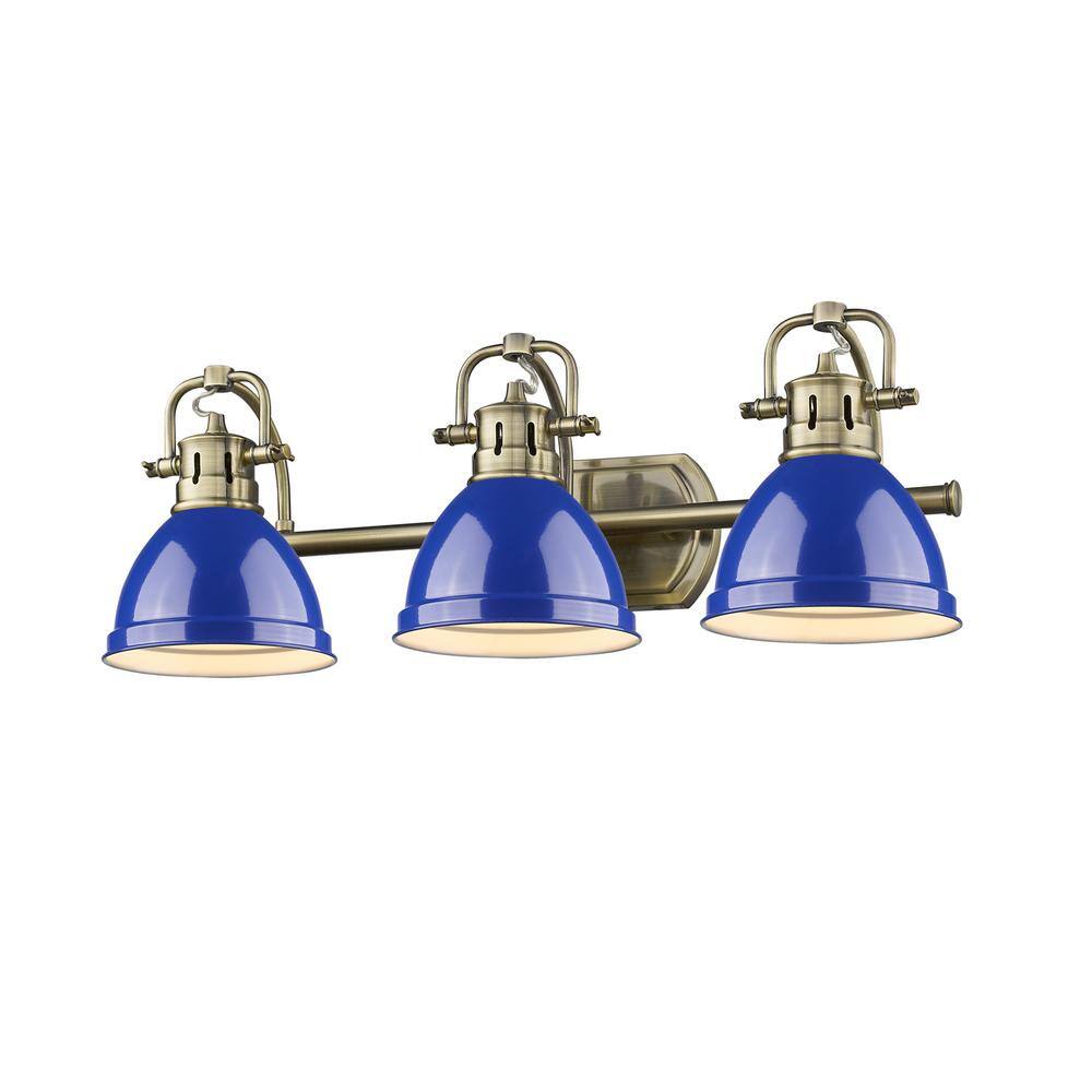 Golden Lighting Duncan Ab 3 Light Aged Brass Bath Light With Blue Shades 3602 Ba3 Ab Be The