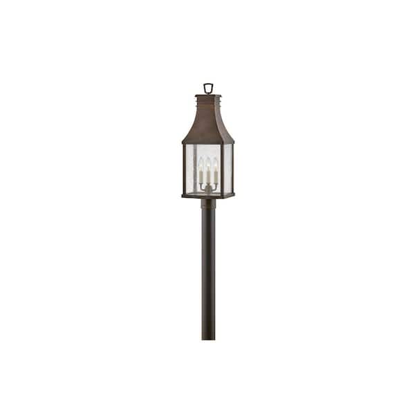 HINKLEY Beacon Hill 3-Light Black Aluminum Weather Resistant Post Light with No Bulbs Included