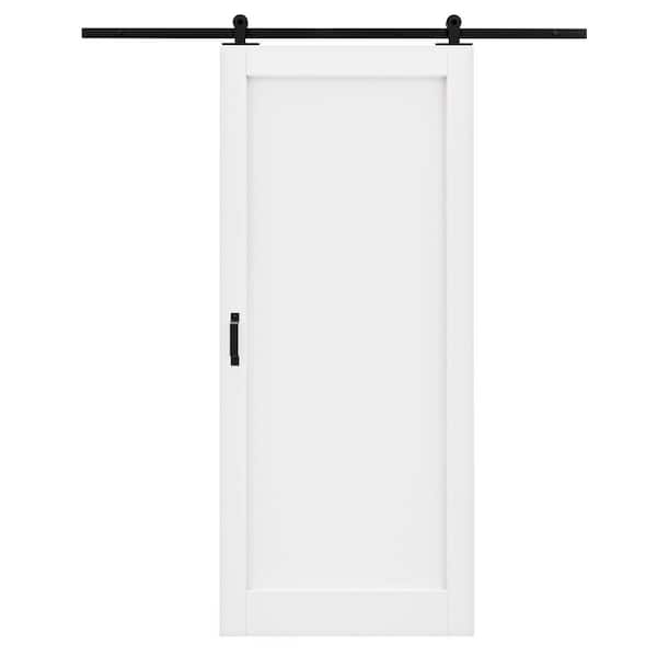 ARK DESIGN 30 in. x 80 in. 1 Panel White Primed Paneled MDF Sliding Barn Door with Hardware Kit