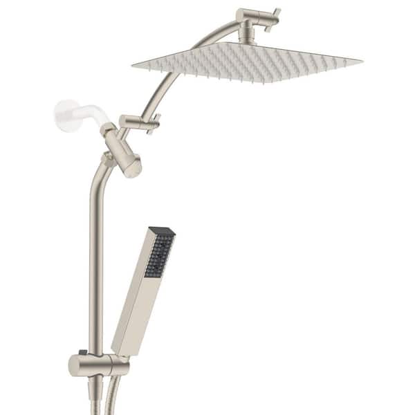 Higulf 4-spray 10 in. Wall Mount Dual Fixed and Handheld Shower Head 1.8 GPM with Height-Adjustable Hand Shower in Brush Nickel