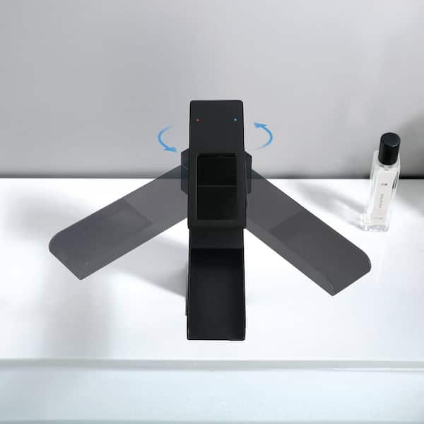 Single Handle Single Hole Waterfall Bathroom Faucet in Stainless Steel Matte Black