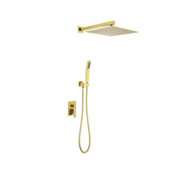 Lukvuzo Contemporary Modern 1-Spray 16 in. Wall Mounted Fixed and Handheld Shower Head 2.0 GPM in Gold