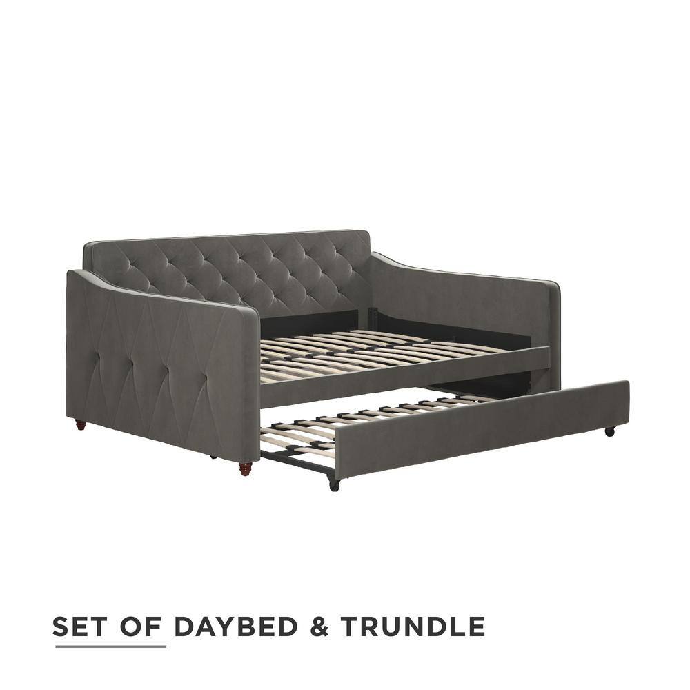 Gray Velvet Upholstered Full Daybed with Tufted Design