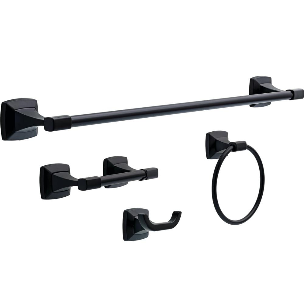 Delta Portwood 4-Piece Bath Hardware Set with 24 in. Towel Bar, Toilet Paper Holder, Towel Ring, Towel Hook in Matte Black PWD64-MB-VK - The Home Depot