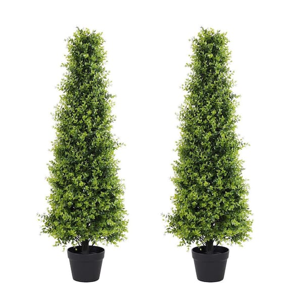Zeus & Ruta 2-Piece Topiary Tree Artificial 4 ft. Artificial Topiary Tower Tree Tower-shaped Artificial Outdoor Realistic Plants