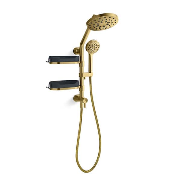 HydroRail 5-Spray Shower Column Kit with Hand Shower and Fixed Showerhead in Vibrant Brushed Moderne Brass