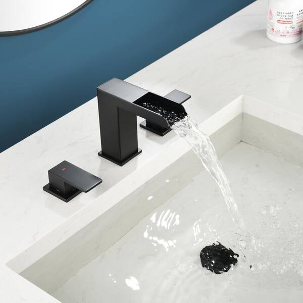 8 in. Widespread Double Handle Bathroom Sink Faucet in Matte Black, Pop-up Drain Included