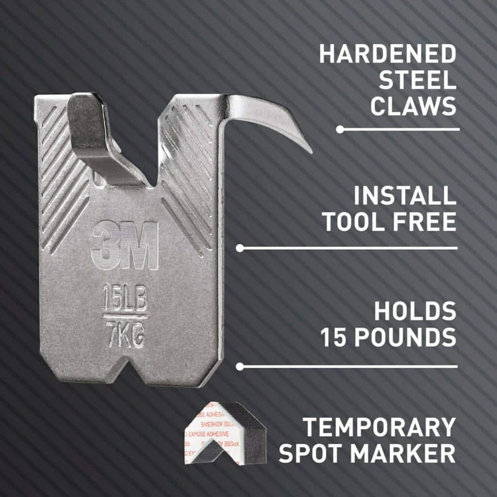 3M CLAW 15 lb Hardened Steel Drywall Picture Hangers, Pack of 4