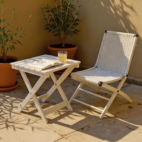19in. White Adirondack Outdoor Square Folding Acacia Side Table