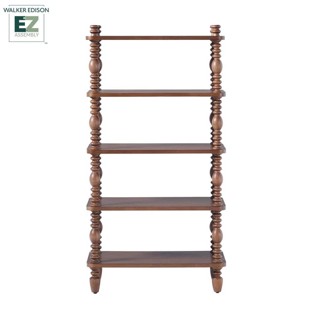 Modern Farmhouse Easy Assembly 25 in. Wide White 5-Shelf Solid Wood Bookcase with Open Storage and Spindle Detailing - thumbnail 4