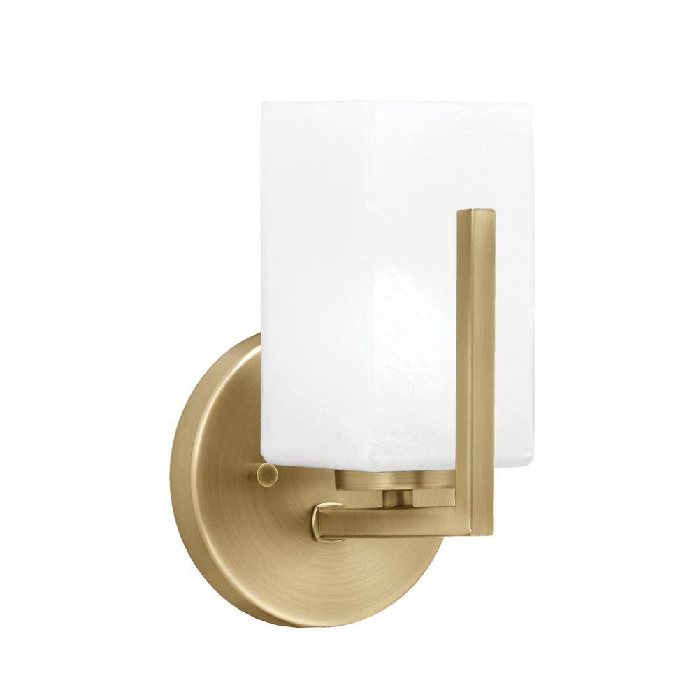 Cottonwood 3.5 in. 1 Light New Age Brass Sconce with 3.5 in. Square White M