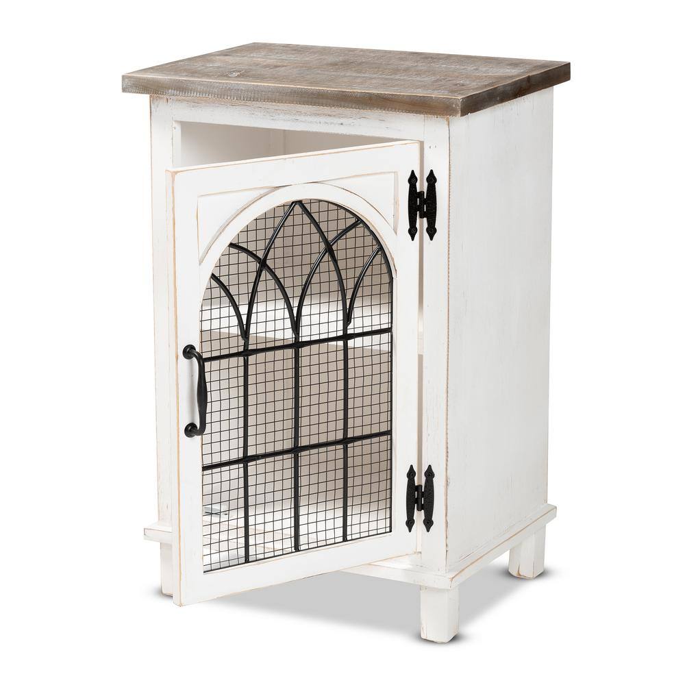 Faron Vintage Two-Tone Wood Nightstand with Metal Accents