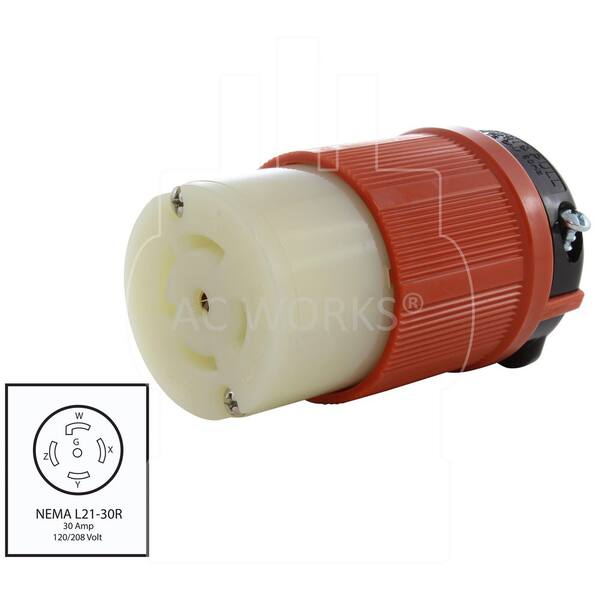 Ac Works Nema 30 Amp 3 Phase 1 8 Volt 3py 5 Wire Locking Female Connector With Ul C Ul Approval Asl2130r The Home Depot